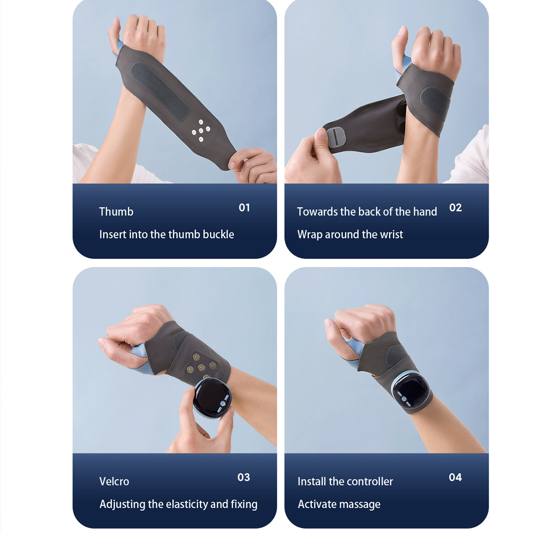 ThermoFlex™ – Bracelet Chauffant 3-en-1 | Massage EMS & Soutien Poignet (Canal Carpien, Tendinite, Fatigue musculaire)